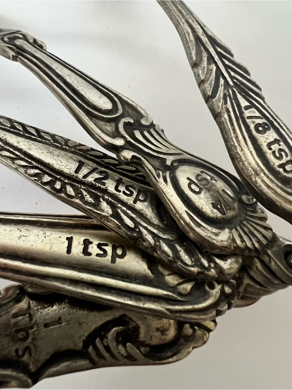 Vintage Ornate Measuring Spoon Set 5 piece Made in India on Original Safety Pin